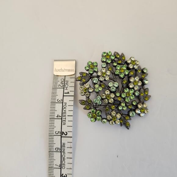 Vintage Floral Brooch/Pin Green/Amber Tones Sparking Crystals Jewelry Classic - Picture 6 of 6